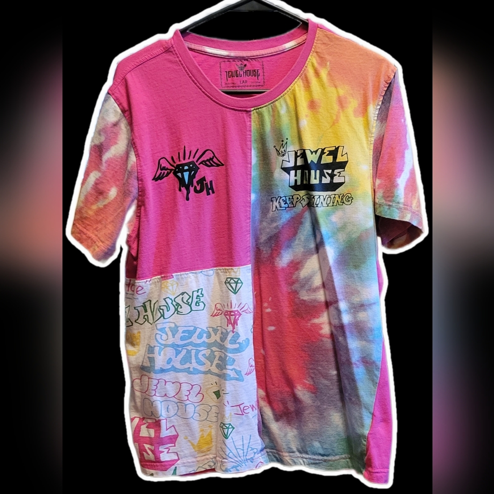 Mens Unisex L Jewel House Short Sleeve Pink Tie Dye Graphic T-shirt